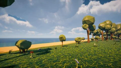 Low poly forest landscape background without human and animals 3d render Stock Illustration