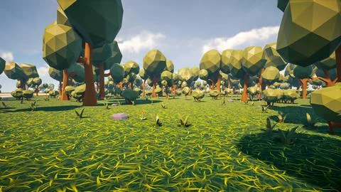 Low poly forest landscape background without human and animals 3d render Stock Illustration