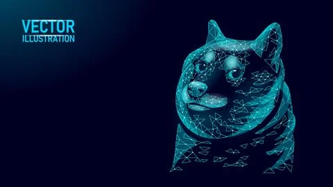 Low poly funny dog face. Shiba Inu dog crypto coin concept. Doge meme character Stock-Illustration