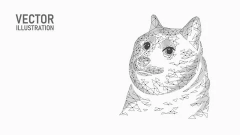 Low poly funny dog face. Shiba Inu dog crypto coin concept. Doge meme character Illustrazione stock
