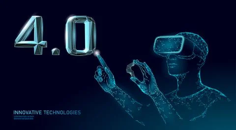 Low poly future industrial revolution concept. Industry 4.0 number assembled VR Stock Illustration