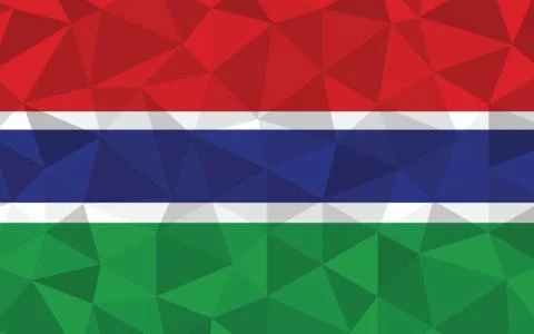 Low poly Gambian flag vector illustration. Triangular Gambia flag graphic. Ga Stock Illustration