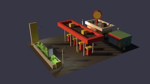 Low Poly Gas Station 3D Model