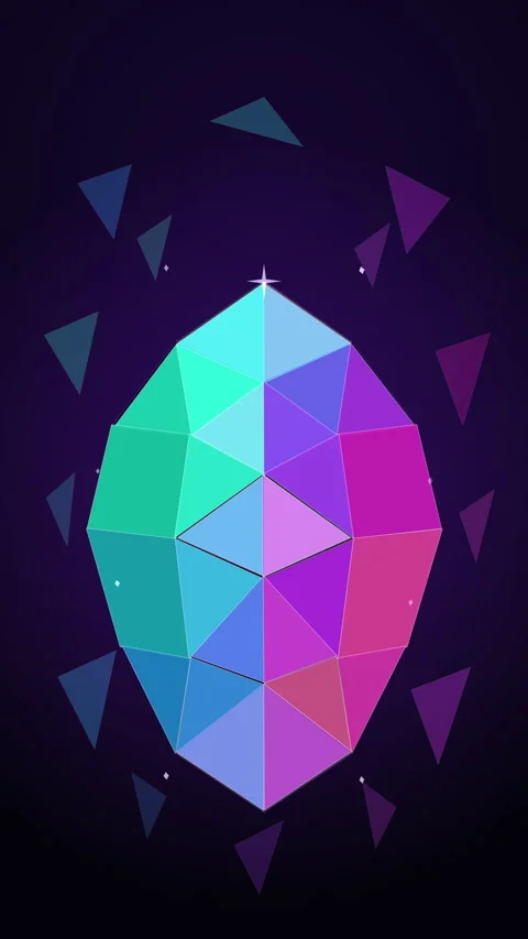 Low poly geometric crystal gemstone loop animation with floating shards Stock Footage 346738605