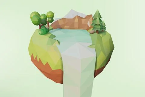 Low Poly Geometric Floating Island, Low Polygonal Style, Suitable For Banne.. Stock Illustration