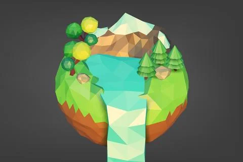 Low Poly Geometric Floating Island, Low Polygonal Style, Suitable For Banne.. Stock Illustration
