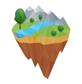 Low poly geometric island. Vector nature concept Stock Illustration
