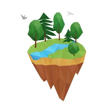 Low poly geometric island. Vector nature concept Illustrazione stock