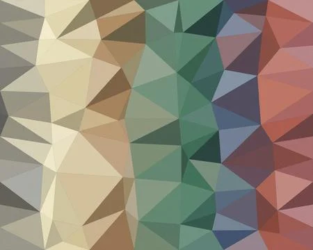 A low-poly geometric pattern blends pastel blue, green, and coral triangles.. Stock Illustration