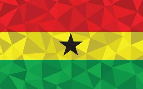 Low poly Ghana flag vector illustration. Triangular Ghanaian flag graphic. Gh Stock Illustration