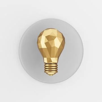 Low poly gold light bulb icon. 3d rendering gray round key button, interface  스톡 일러스트