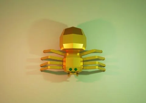 Low poly golden robot spider Illustrazione stock