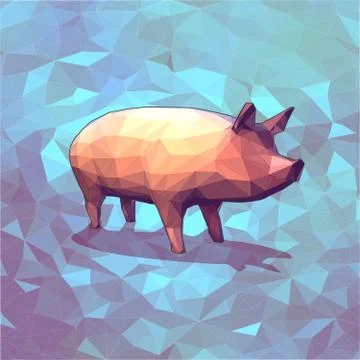 Low poly graphic 3D pig on blue background Illustrazione stock