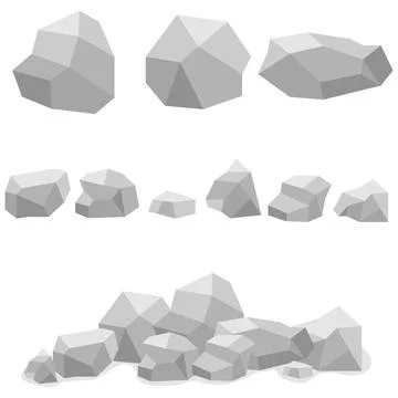 Low poly grey stones and rocks set isolated on white background vector Stock Illustration