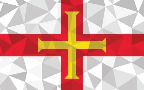 Low poly Guernsey flag vector illustration. Triangular Guernesiais flag graph Illustrazione stock