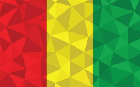 Low poly Guinea flag vector illustration. Triangular Guinean flag graphic. Gu Illustrazione stock