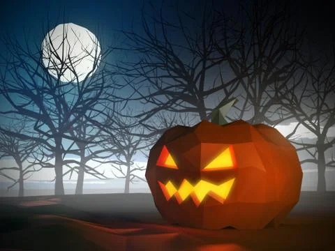 Low poly Halloween scene Stock Illustration