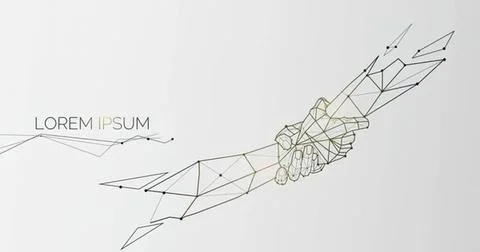 Low poly hand holding paper airplane in digital style Stock Illustration