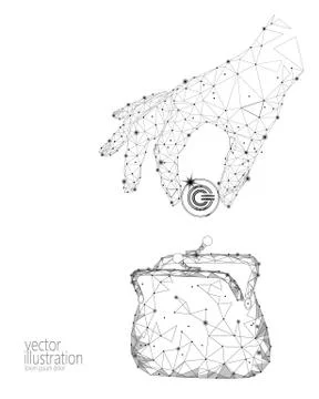 Low poly hand puts GCC coin cryptocurrency wallet. Future e-commerce digital Stock-Illustration