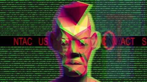 Low poly head against contact us binary data background Stock Footage 222624109