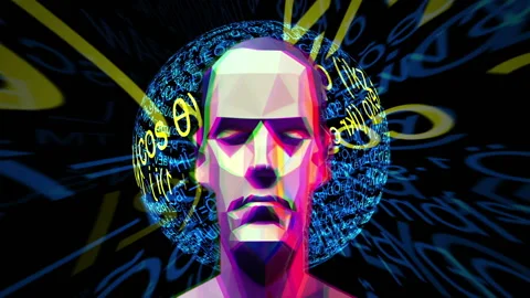 Low poly head against math background Stock Footage 226845545