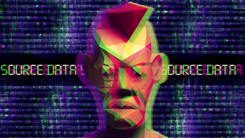 Low poly head against source data background Stock Footage 237477089
