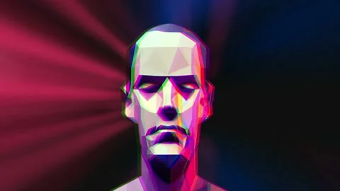 Low poly head against time warp background Stock Footage 225163740