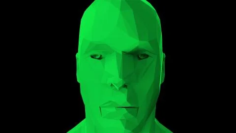 Low poly head, art objects, simple style in the space, 3d rendering computer Illustrazione stock