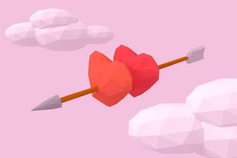 Low poly of heart background. 3D rendering. Stock Illustration