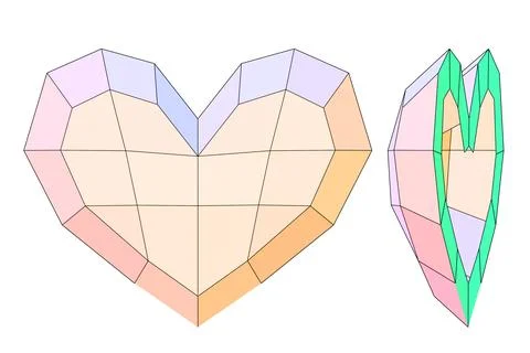 Low poly heart on both sides, 3d rendered Stock Illustration