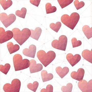 Low poly hearts confetti. Polygonal hearts in yellow pink colors. Amazing d.. Stock-Illustration