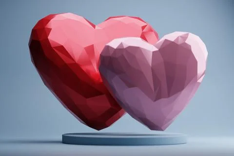 Low-poly hearts studio backdrop, love, romance Stock Illustration