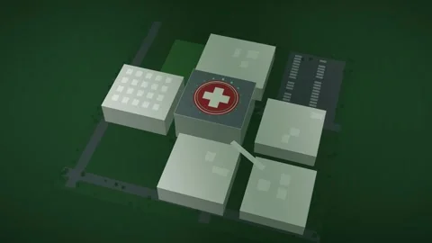 Low Poly Hospital Building Top Down View Green Field Isometric Architecture Stock Footage 344878985