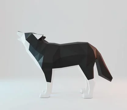 Low poly howling wolf, polygonal art, 3d render Stock Illustration