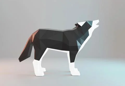 Low poly howling wolf, polygonal animal, 3d rendered Stock Illustration