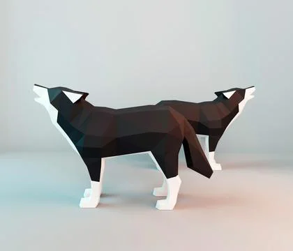 Low poly howling wolves, polygonal art, 3d render Stock Illustration