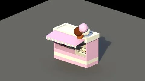 Low Poly Ice Cream Stand 3D Model