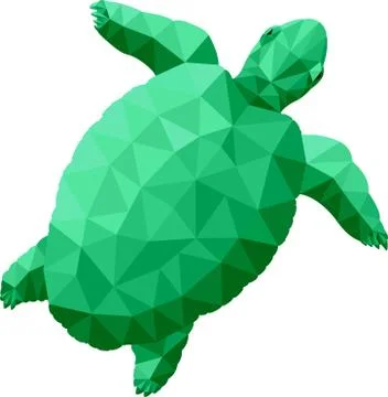 Low poly illustration with green stylized turtle Stock Illustration