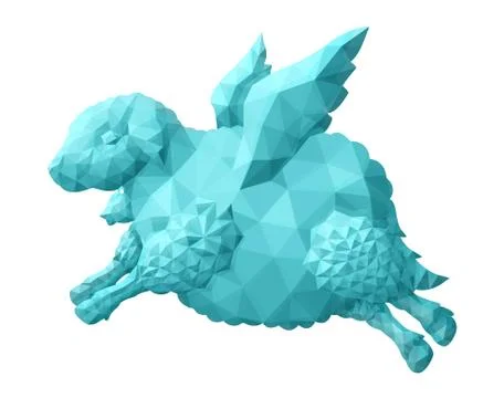 Low poly illustration with light blue flying sheep Stock Illustration