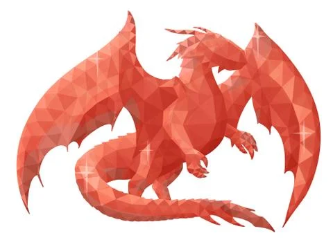 Low poly illustration with red dragon silhouette Stock Illustration