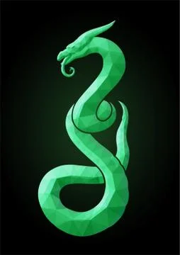 Low poly illustration with shiny green snake Stock Illustration
