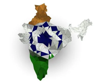 Low poly India map on a waving flag Stock Illustration