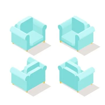 Low poly isometric armchair in different positions Stock Illustration