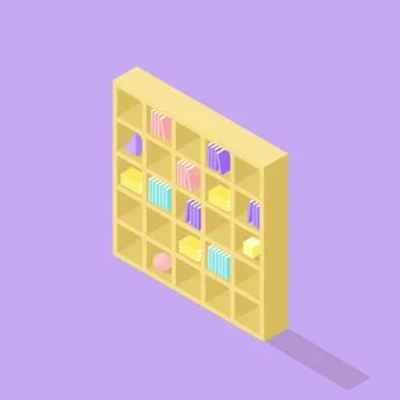 Low poly isometric bookcase. Realistic icon Stock Illustration