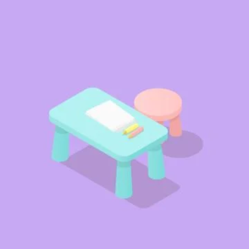Low poly isometric children table and chair Stock Illustration
