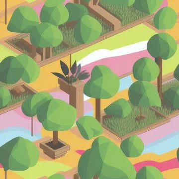 Low-poly isometric garden Stock Illustration