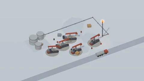 Low poly isometric oil field in winter snow Stock Footage 340198377