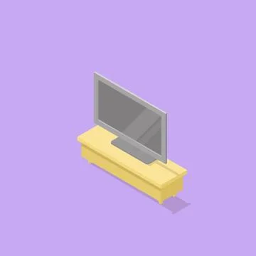 Low poly isometric tv stand with tv Stock Illustration