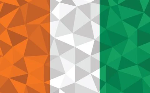 Low poly Ivorian flag vector illustration. Triangular Cote d'Ivorie flag grap 스톡 일러스트