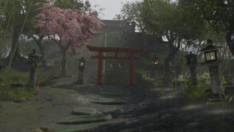 Low Poly Japanese Shinto Temple Pack With PBR Materials 3D Model
